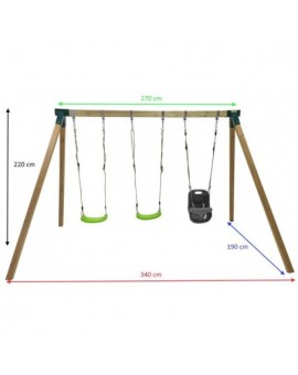 Columpio de madera cuadrada MASGAMES NORI XL triple + asiento bebé