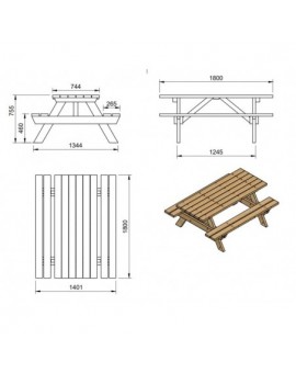 Mesa de pícnic MASGAMES MUNICH L 180 cm largo