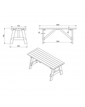 Mesa de madera ZURICH con bancos con respaldo VIC